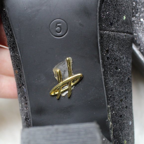 Lulu Hun Black Lace Up Sparkle Iridescent Star Block Heel Size 5 - Picture 12 of 15